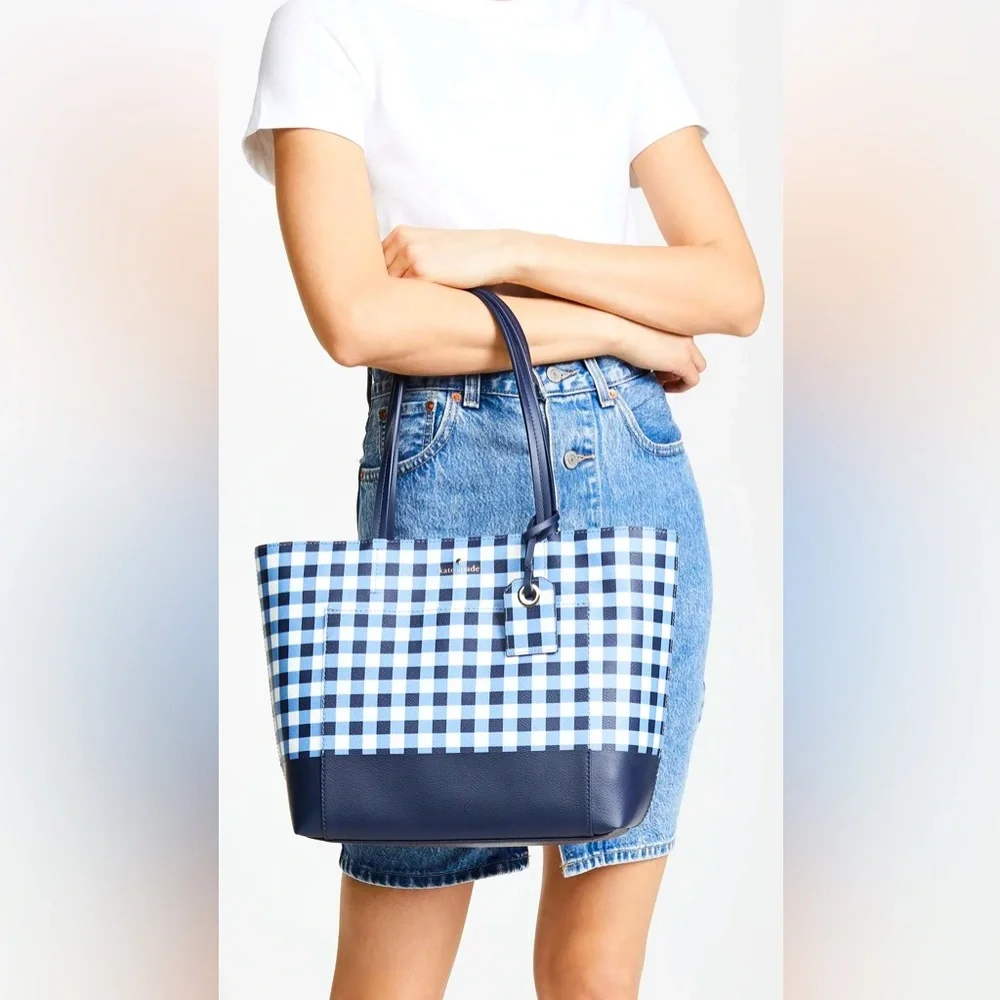 kate spade Blue Gingham Leather Trim Tote